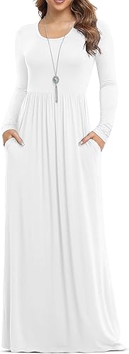 Women's Long Sleeve Loose Plain Maxi Dresses Casual Long Dresses with Pockets